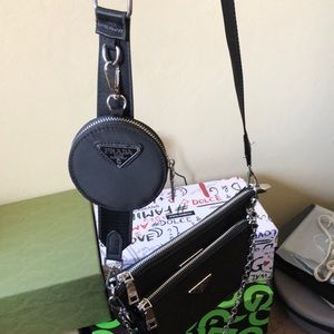 Prada purse Black Double pouch chain link with pocket pouch accessory